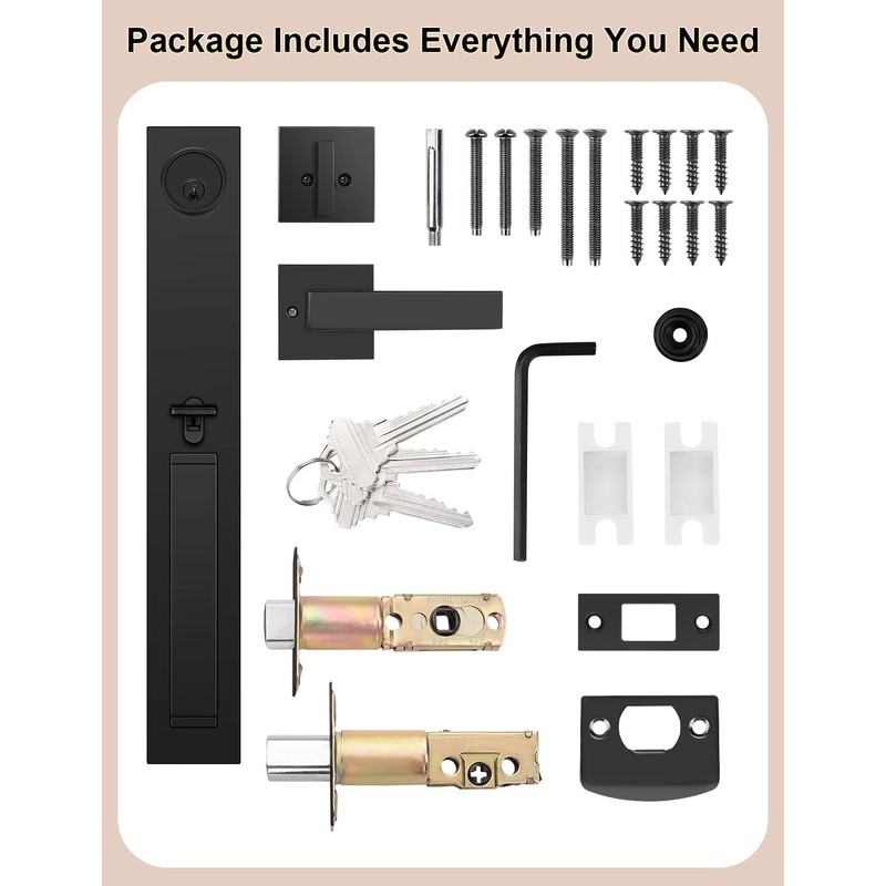 Tinewa Front Door Lock Set, Full Escutcheon Front Door Handle