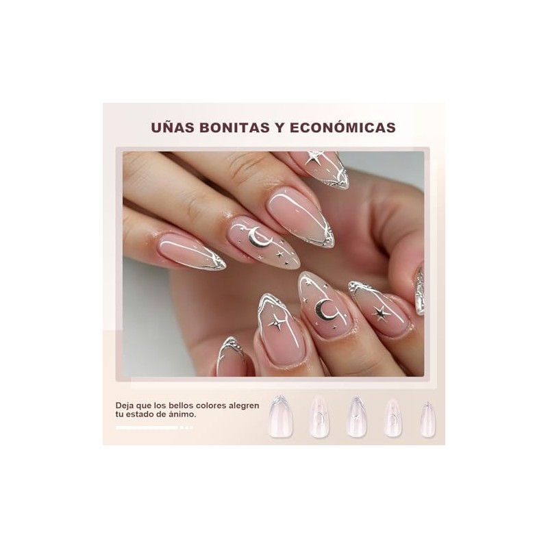 Uñas Postizas con Punta Francesa, Uñas Press on para Manos,