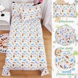Viviland 3 Pieces Girls Boys Wild Forest Animals Twin Sheet Set - Soft Microfiber Fitted Flat Sheets & Pillowcase - Kids Lion Elephant Print Bedding Sets - for Kids & Toddlers
