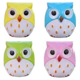Dual Holes Mini Cute Lovely Cartoon Animal Owl Pencil Sharpener Creative Kawaii Cutter Knife School Supplies Manual Large Eyebrow Pencil Cutter Accessory(4pcs)