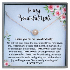 Push Present for Wife, Ready To Gift Jewelry with Meaningful Message For New Mom from Husband (14K Rose Gold Pearl Necklace)
