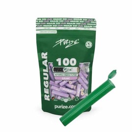 PURIZE 9mm Aktivkohlefilter Regular Size Inklusive Joint Tube und 1/5 Sticker Menge und Farbe WÄHLBAR (50x - 420x) (Flieder, 100)