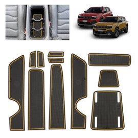 BSTW Auto Antirutschmatten für Jeep Avenger SUV (2023-2025) | Originalgetreue Gummi Matte für Mittelkonsole, Getränkehalter & Türmulden | Passend für Jeep Avenger EV, Hybrid, 4x4, 4XE (Gelb)