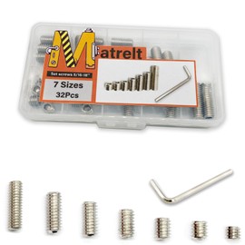 Matrelt 32pcs 5/16-18 7 Sizes Hex Socket Set Screws Assortment Kit, 304 Stainless Steel Cup Point Grub Screw for Bathroom Fixtures Door Handles Stripper Pole Rack Screws Precision Instrument ETS