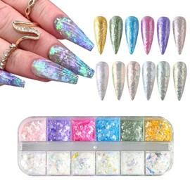 Glitter Glitter Nail Parts, Glitter Glitter Glitter Powder Aurora Nail Hologram Sequins Gel Nail Art Resin Filled Decor Parts (Multicolor, E)