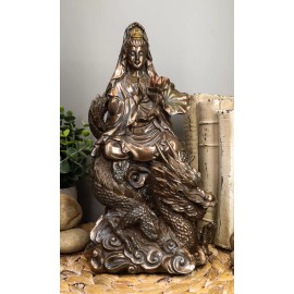 Ebros Avalokiteśvara Meditating Buddha Kwan Yin Kuan Yin On Dragon Statue 11"H