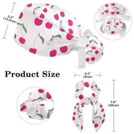 IROLSKDNFH Adjustable Working Cap with Button for Women Red Cherry Fruit Surgical Nurse Hat Long Hair