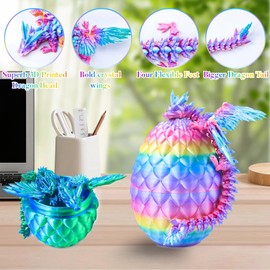 4PCS 3D Printed Dragon Fidget Toy Rainbow - 15cm Flying Dragon + 8.5cm Easter Eggs, Articulated Crystal Dragon Fidget Toys, Birthday Gifts Toys for Kids, Home Decor, Mystery Mythical Pieces