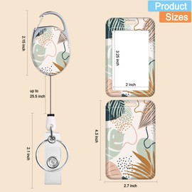 Badge Holder Retractable Reel Cute Badge Reel with Belt Clip Carabiner and Key Ring Vertical Id Name Card Protector Cover Case for Work Office Nurse Medical Teacher (Natural Abstract Plants)