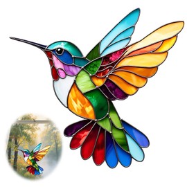 Acrylic Hummingbird Suncatcher, Stained Glass Hummingbird Suncatcher, Hanging Bird Window Decoration with Chain, Creative Home Accessories, for Windows, Garden, Patio, Bedroom (Bird Pendant, Prism