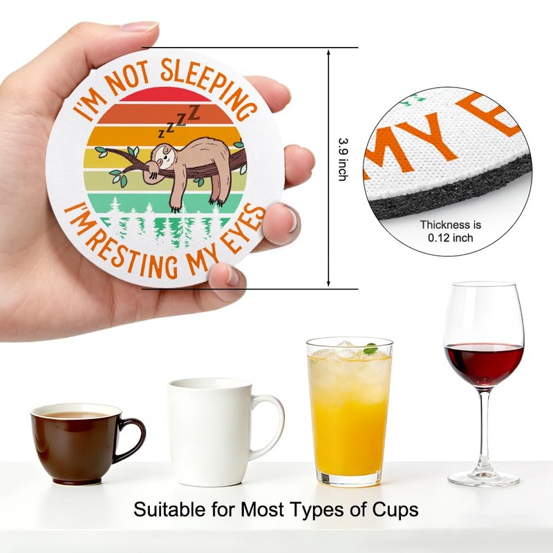 Sloth Coasters Set of 2, Office Desk Drink Coasters for