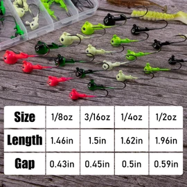 Alwonder 20-Pack Walleye Jigs Kit with 3D Eyes, Walleye Fishing Jig Heads Stand Up Swimbait Jig Head 1/4oz, Flat Bottom Jigs Heads Hooks Lures Saltwater Freshwater Fishing Bass