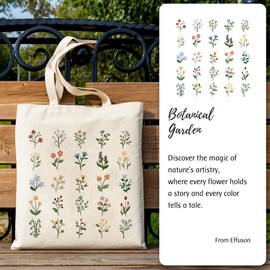 EFFUSON Cottagecore Canvas Tote Bag - Aesthetic Vintage Floral Tote Bag for Women with Pocket & Snap Closure, Cute Resuable Casual Flowers Garden Lovers Totebag for Shopper