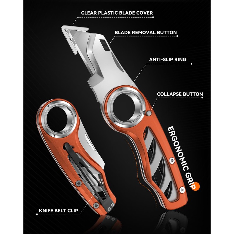 Folding Utility Knife Pocket Knife, Heavy-Duty Box Cutter with Anti