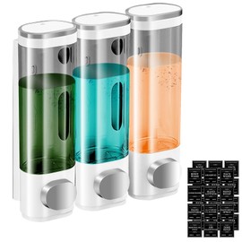 Wall Mounted Soap Dispenser, 3 Chambers, Shower Gel Dispenser, 300 ml, Manual Soap Dispenser, Wall Mounted, No Drilling, Shower Gel Dispenser, Shampoo Dispenser, Soap Dispenser Set for Hotel Home