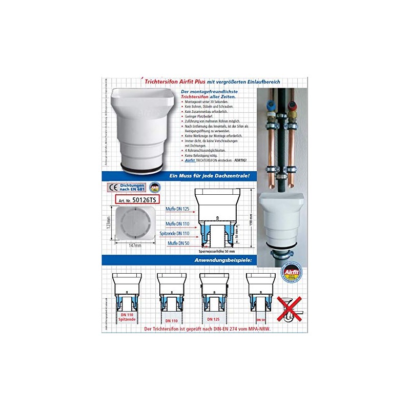 Funnel siphon Airfit Plus DN 50/110/125 - KS white