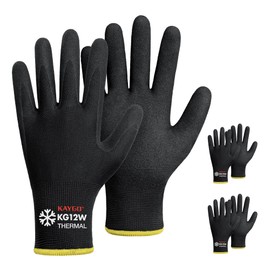 KAYGO Work Gloves Nitrile Coated Thermal Fleece Liner-3 Pairs, Grip and Dexterity, Winter Working Gloves for Men Women, for Cold Weather Construction Freezer Warehouse Automotive, KG12W (Black, L)