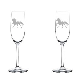MIP Set of 2 Glass Champagne Flutes Sparkling Wine Glasses Horse (8 oz Stemmed)
