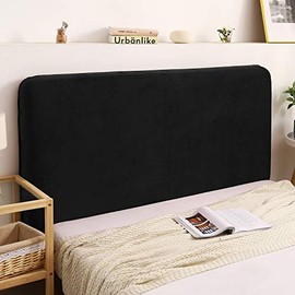 WOMACO Bed Headboard Slipcover Protector Stretch Solid Color Dustproof Cover for Bedroom Decor (Length (51" - 70"), Black-Plush)