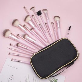 22-Piece Professional Makeup Brush Set with Wooden Handles - Foundation, Concealer, Powder, Face, and Eye Brushes Kit