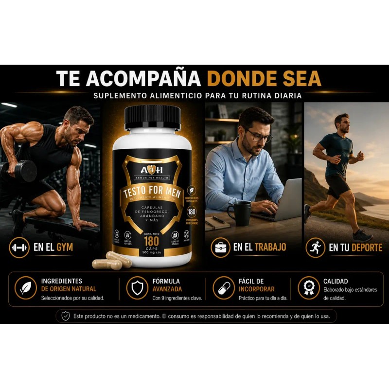 Testo For Men 180 Cápsulas Maca Negra Fenogreco Arginina A4h