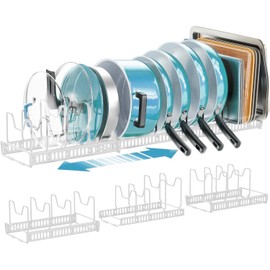 MonaSixy 3-Pack Pots and Pans Organizer for Under Cabinet, 2Tier 14 Dividers 3 DIY Method Expandable Easy Install, Kitchen Pot Pan Lid Rack Storage Holder Organizers Inside Cabinet, White