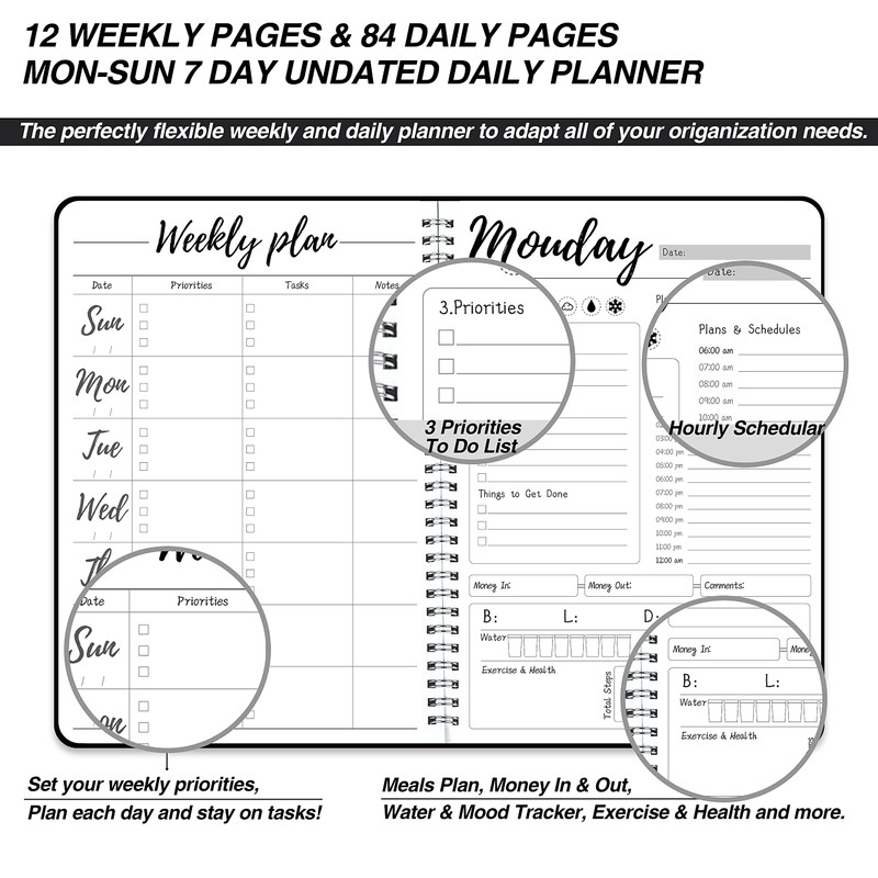 Work Planner - Daily & Weekly Spiral Planner with Hourly