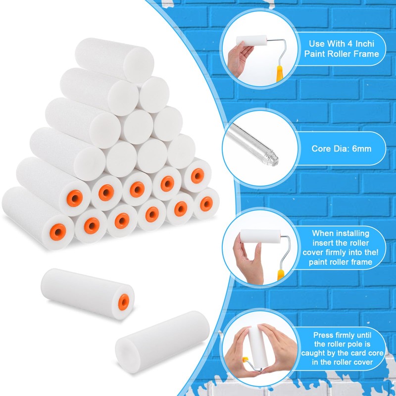 100 Pcs 4 Inch Foam Paint Roller Mini High Density
