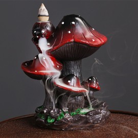 Mushroom Backflow Incense Holder – Ceramic Incense Cone Holder with 60 Backflow Incense Cones | Waterfall Incense Burner & Waterfall Fountain | Unique Smoke Cascade Effect for Relaxation & Meditation