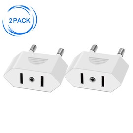 JORINDO (White-2pcs) EU to US,European Travel Convert Plug，CN/US 2 Holes to EU 2 Cylindrical Plug，CN US to EU Plug Adapter AC Converter American China to EU Euro Europe Travel Power Adapter