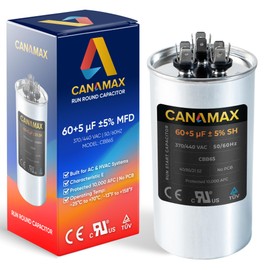 Canamax 60+5 MFD uf ±5% 370/440 Volt VAC Dual Run Start Round Capacitor - Compatible with Condenser Straight Cool or Heat Pump Air Conditioner