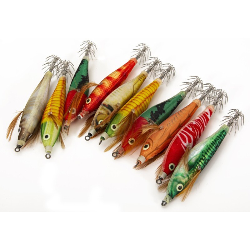 Wood Shrimp Squid Hook Lures Wood Shrimp Bait with Squid
