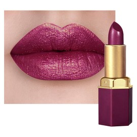 Dark Purple Metallic Lipstick for Women,Highly Pigmented Lightweight Shimmer Frosted Lipstick,Glitter Lip Gloss Stain Long Lasting Waterproof Smudge Proof 24 Hour Full Coverage Lip Makeup,Vegan