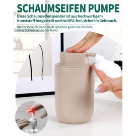Umlaca Soap Dispenser, Refillable Ceramic Soap Dispenser, 350 ml, Large Pump Head is Easy to Press, Suitable for Kitchen, Bathroom (Khaki, Foam Soap Dispenser)