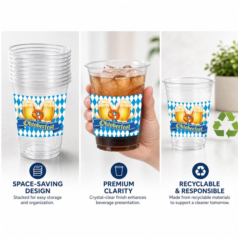 Oktoberfest Cups Party Supplies - 14oz 50 Pack Blue White