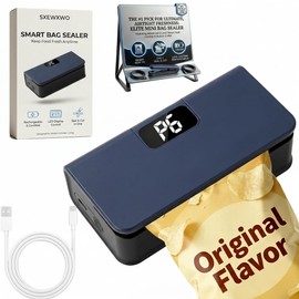 Mini Bag Sealer Magnetic Fridge with Cutter and Magnet, Rechargeable Heat Portable Bag Resealer for Mylar Bags Chip Bags, Faddish Snack Press Seal Machine，handheld Sellador Bolsas Plasticas (Blue)