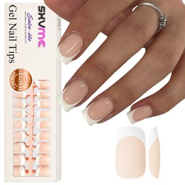 Uñas francesas de gel con punta cuadrada mediana, uñas postizas blancas con punta francesa, 300 unidades, prebase de uñas preaplicada, extensiones de uñas postizas de color nude natural, kit de uñas