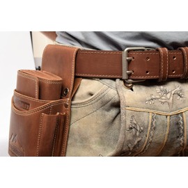 Menzo Genuine Leather Waiter Belt Waiter Bag Belt Extra Wide Waiter Purse Belt for Men and Women, black