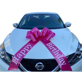 Chexin Giant Large Pink Bow for Car Birthday, Happy Birthday, Gift Bow Large - XXL 58.4 cm, and Bow with 185 cm Ribbons, Giant Car Bow, Large Mesh, Car Bow for Bicycle