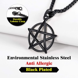 Richsteel Satanic Necklace For Men Witch Pendant Pentagram Necklaces Mens Black Pentacle Necklace