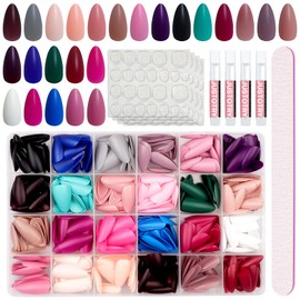 JUSTOTRY 24 Packs (576 Pieces) Matte Square Nails for Sticking, Short, Press On Nails Set with Nail File, Acrylic False Nails, Fake Nails, Short, Square Fingernails, Artificial Nails for Women