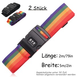 Premium Suitcase Strap, Pack of 2 Luggage Straps with Lock, Adjustable Cross Luggage Straps, Sturdy Eye-catching Luggage Strap, Suitable for Business Travel Suitcases, for Suitcases up to 30 Inches