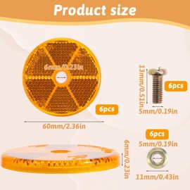 JIYIN Pack of 6 round reflectors, diameter 60 mm, round reflectors for screwing, cat's eyes trailer, E-mark with screws, trailer reflector, safety reflector for cars, trailers, trucks