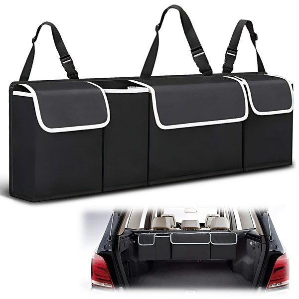 EUIOOVM Car Boot Organiser, Boot Organiser with Velcro, Back Seat Boot Bag, Large Boot Bag for All Types of Car, Keeps Your Car Clean and Tidy
