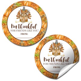 Watercolor Thanksgiving Turkey Thankful for Friends Sticker Labels, 40 2" Party Circle Stickers by AmandaCreation, Great for Party Favors, Envelope Seals & Goodie Bags