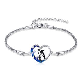 AXOMY Orca Anklet 925 Sterling Silver Orca Killer Whale Wave Heart Shape Anklet Sea Ocean Animal Jewelry Gifts for Women Mom Grandma