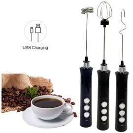Milk Frother - Foam Maker For Lattes, Cappuccino, Coffee, Hot Chocolate, Frother Handheld, Ergonomic Design Whisk Drink Mixer,3-Speed Mode Mini Foamer (Black)