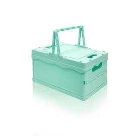 Foldable Small Plastic Baskets with Lids and Handles for Organizing,Collapsible Storage Crates, Stackable Bins for Home Kitchen Bedroom Bathroom Office (Blue, 12 * 8 * 7)