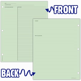 150 Pack Cornell Style Study Note Taking System Sheets, White, 3 Hole Punch, Double Sided (Green, 150)