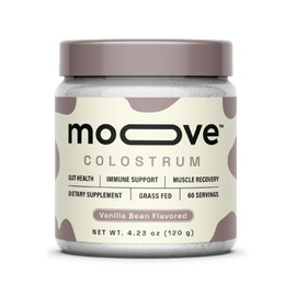 MOOVE Bovine Colostrum Powder Vanilla Bean Flavor, Grass-Fed Dutch Cows, Immune & Gut Support, Natural Protein Superfood for Energy & Recovery, 4.23oz